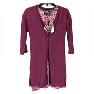 Francesca's Trixxi Girl Short Sleeve Dress Set w Sweater  Size L  NWT  Burgundy